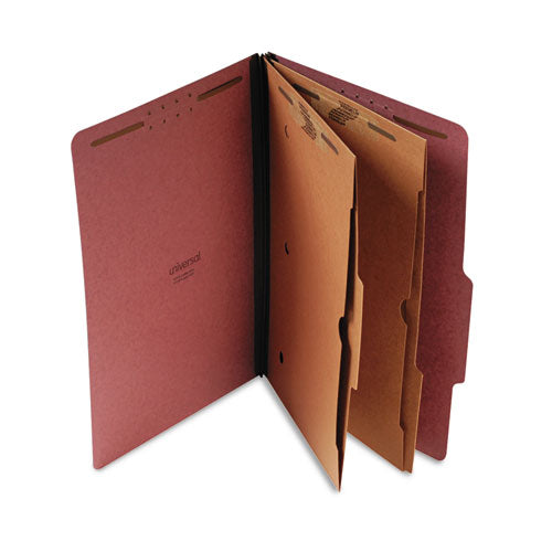 Six-section Classification Folder With Pockets, 2" Expansion, 2 Dividers, 6 Fasteners, Legal Size, Red Exterior, 10/box