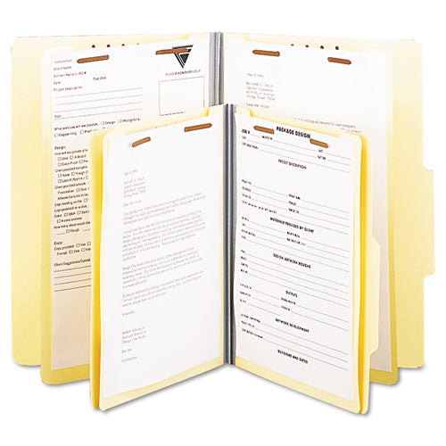 Six-section Classification Folders, Heavy-duty Pressboard Cover, 2 Dividers, 6 Fasteners, Letter Size, Brick Red, 20/box
