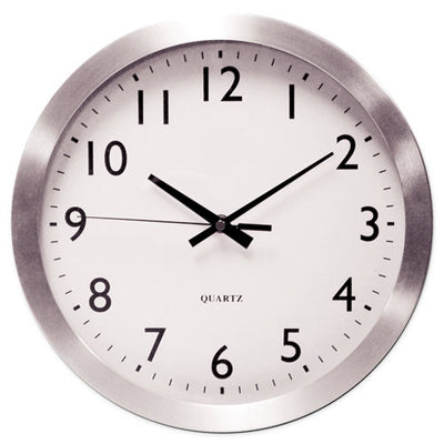 Brushed Aluminum Wall Clock, 12" Overall Diameter, Silver Case, 1 Aa (sold Separately)