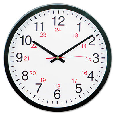 24-hour Round Wall Clock, 12.63" Overall Diameter, Black Case, 1 Aa (sold Separately)