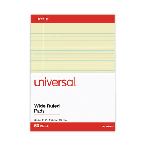 Perforated Ruled Writing Pads, Wide/legal Rule, Red Headband, 50 Canary-yellow 8.5 X 11.75 Sheets, Dozen