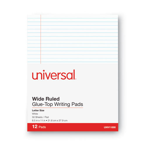 Glue Top Pads, Wide/legal Rule, 50 White 8.5 X 11 Sheets, Dozen