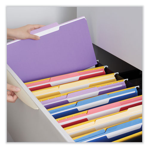 Interior File Folders, 1/3-cut Tabs: Assorted, Letter Size, 11-pt Stock, Violet, 100/box