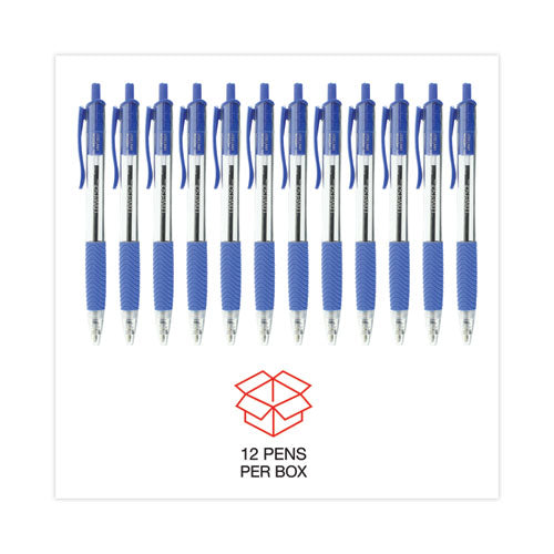 Comfort Grip Ballpoint Pen, Retractable, Medium 1 Mm, Blue Ink, Clear Barrel, Dozen