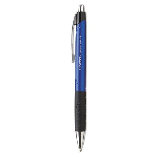 Comfort Grip Ballpoint Pen, Retractable, Medium 1 Mm, Black Ink, Silver Barrel, Dozen