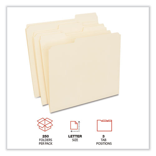 Reinforced Top Tab File Folders, 1/3-cut Tabs: Assorted, Letter Size, 0.75" Expansion, Manila, 250/carton
