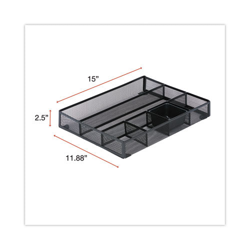 Metal Mesh Drawer Organizer, Six Compartments, 15 X 11.88 X 2.5, Black