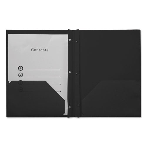 Plastic Twin-pocket Report Covers, Three-prong  Fastener, 11 X 8.5, Black/black, 10/pack