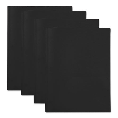 Plastic Twin-pocket Report Covers, Three-prong  Fastener, 11 X 8.5, Black/black, 10/pack