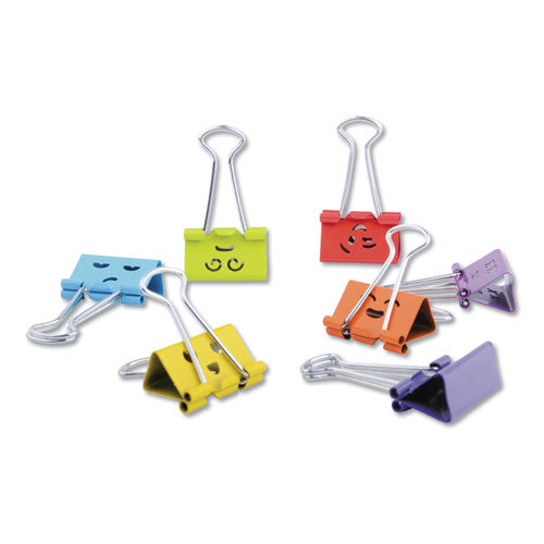 Emoji Themed Binder Clips With Storage Tub, Medium, Assorted Colors, 42/pack