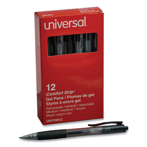 Comfort Grip Gel Pen, Retractable, Medium 0.7 Mm, Black Ink, Smoke Barrel, Dozen