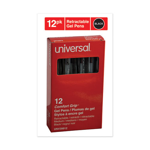 Comfort Grip Gel Pen, Retractable, Medium 0.7 Mm, Black Ink, Smoke Barrel, Dozen