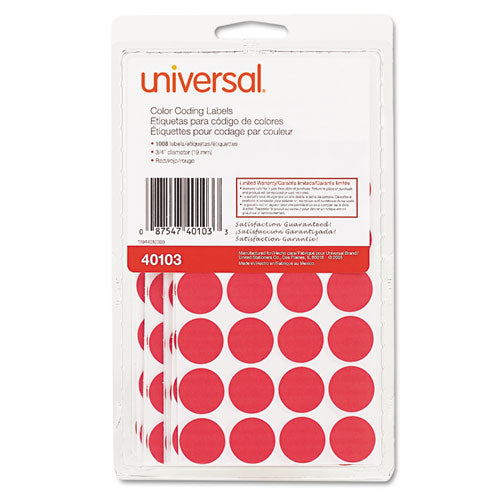 Self-adhesive Removable Color-coding Labels, 0.75" Dia, Red, 28/sheet, 36 Sheets/pack