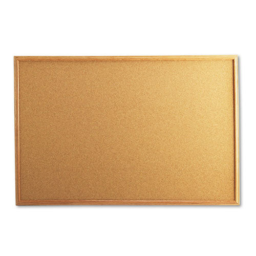 Cork Board With Oak Style Frame, 36 X 24, Natural Surface
