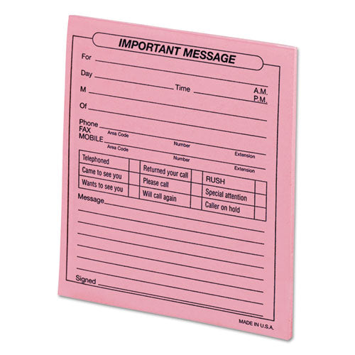 “important Message” Pink Pads, One-part (no Copies), 4.25 X 5.5, 50 Forms/pad, 12 Pads/pack