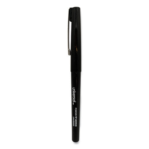 Porous Point Pen, Stick, Medium 0.7 Mm, Black Ink, Black Barrel, Dozen
