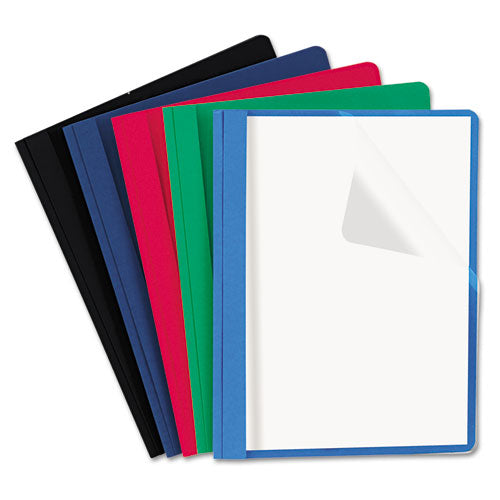 Clear Front Report Cover, Prong Fastener, 0.5" Capacity, 8.5 X 11, Clear/dark Blue, 25/box