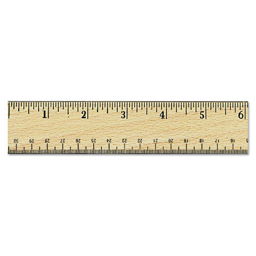 Flat Wood Ruler W/double Metal Edge, Standard, 12" Long, Clear Lacquer Finish