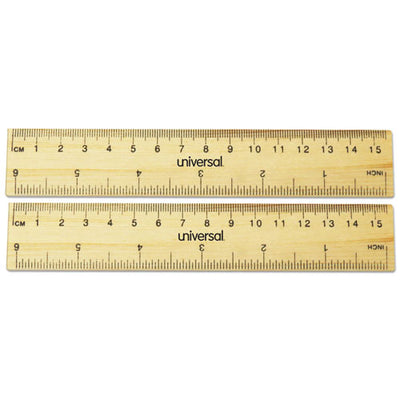 Flat Wood Ruler, Standard/metric, 6" Long