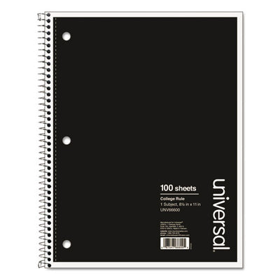 Wirebound Notebook, 1 Subject, Medium/college Rule, Black Cover, 11 X 8.5, 100 Sheets