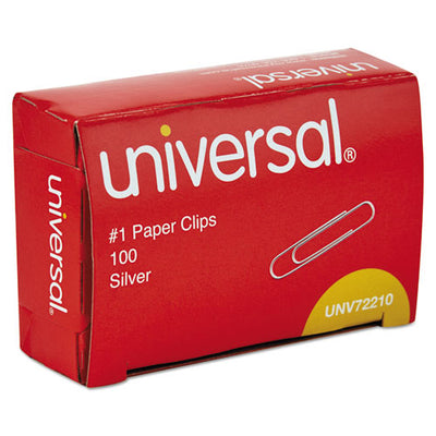 Paper Clips, #1, Smooth, Silver, 100 Clips/pack, 12 Packs/carton