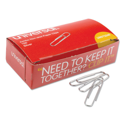 Paper Clips, #1, Nonskid, Silver, 100 Clips/box, 10 Boxes/pack