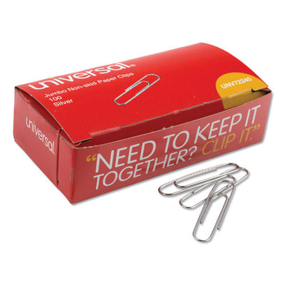 Paper Clips, Jumbo, Nonskid, Silver, 100 Clips/box, 10 Boxes/pack