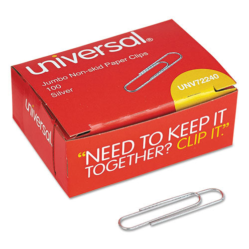 Paper Clips, Jumbo, Nonskid, Silver, 100 Clips/box, 10 Boxes/pack