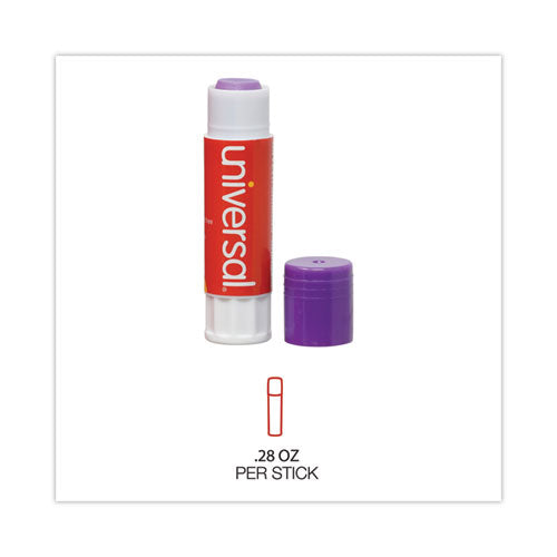 Glue Stick, 0.28 Oz, Applies Purple, Dries Clear, 12/pack