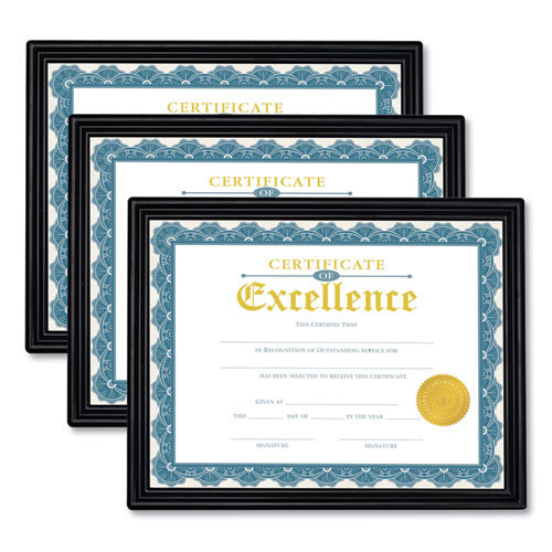 Document Frames, Plastic, 8.5 X 10 Insert, Black/gold, 3/pack