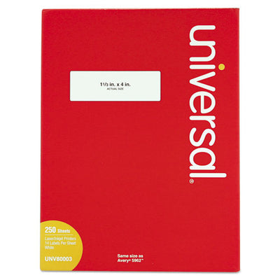 White Labels, Inkjet/laser Printers, 1.33 X 4, White, 14/sheet, 250 Sheets/box