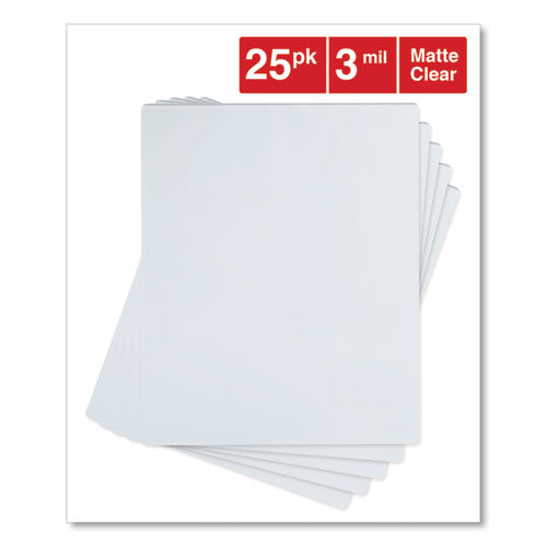 Laminating Pouches, 3 Mil, 9" X 11.5", Matte Clear, 25/pack
