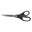Stainless Steel Office Scissors, Pointed Tip, 7" Long, 3" Cut Length, Black Straight Handle