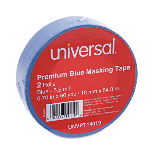 Premium Blue Masking Tape With Uv Resistance, 3" Core, 18 Mm X 54.8 M, Blue, 2/pack