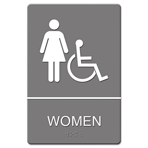 Ada Sign, Restroom Symbol Tactile Graphic, Molded Plastic, 6 X 9, Gray