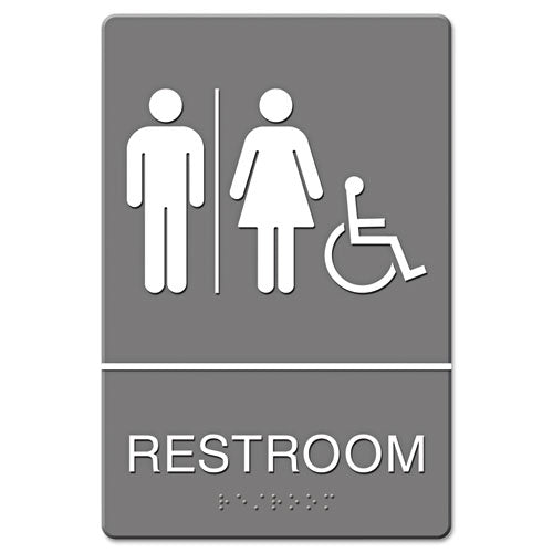 Ada Sign, Restroom Symbol Tactile Graphic, Molded Plastic, 6 X 9, Gray