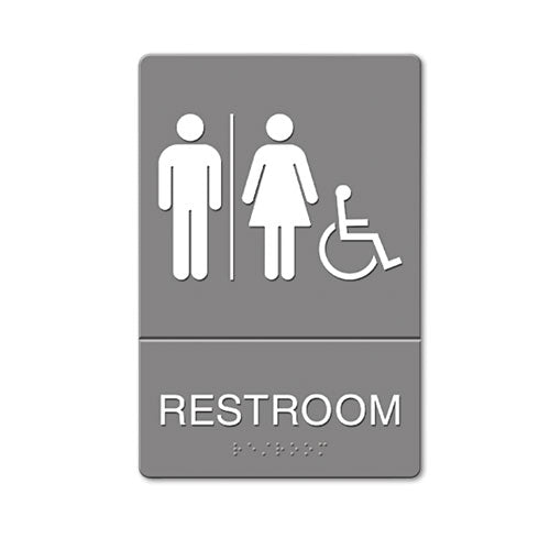 Ada Sign, Restroom Symbol Tactile Graphic, Molded Plastic, 6 X 9, Gray