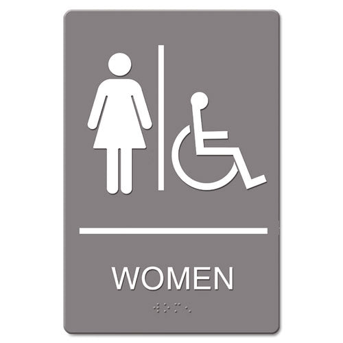 Ada Sign, Restroom Symbol Tactile Graphic, Molded Plastic, 6 X 9, Gray