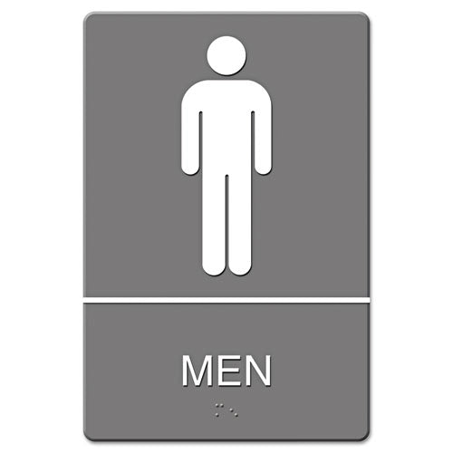 Ada Sign, Men Restroom Wheelchair Accessible Symbol, Molded Plastic, 6 X 9, Gray