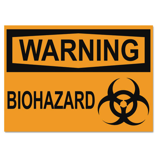 Osha Safety Signs, Warning Biohazard, Orange/black, 10 X 14