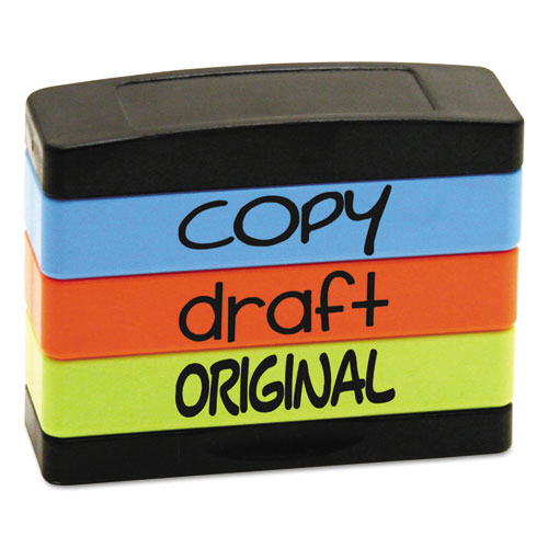 Interlocking Stack Stamp, Copy, Draft, Original, 1.81" X 0.63", Assorted Fluorescent Ink