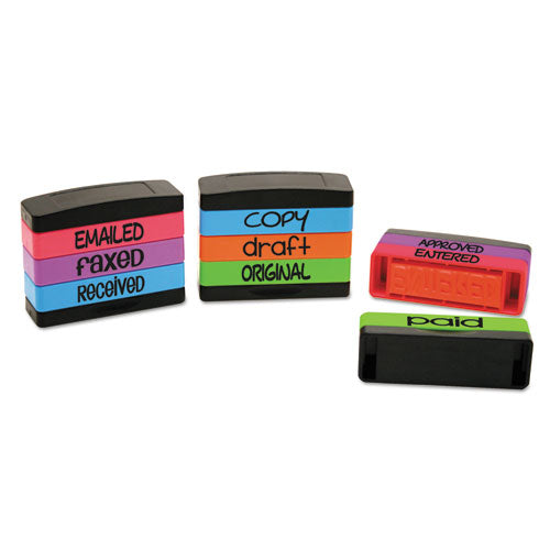 Interlocking Stack Stamp, Approved, Entered, Paid, 1.81" X 0.63", Assorted Fluorescent Ink