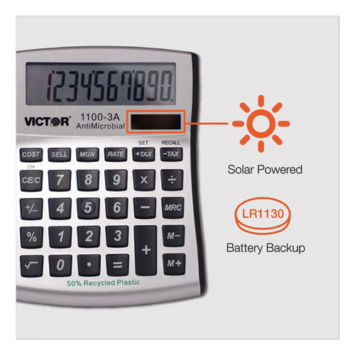 1100-3a Antimicrobial Compact Desktop Calculator, 10-digit Lcd