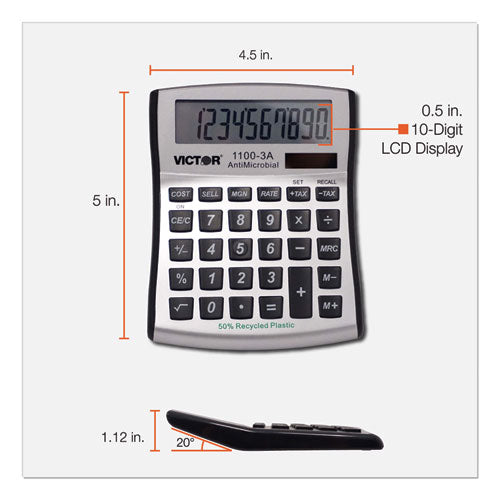 1100-3a Antimicrobial Compact Desktop Calculator, 10-digit Lcd