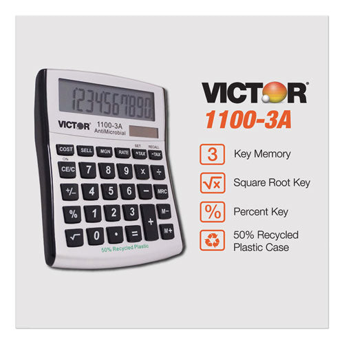 1100-3a Antimicrobial Compact Desktop Calculator, 10-digit Lcd