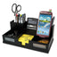 Midnight Black Desk Organizer With Smartphone Holder, 6 Compartments, Wood, 10.5 X 5.5 X 4