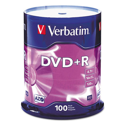 Dvd+r Recordable Disc, 4.7 Gb, 16x, Spindle, Silver, 100/pack