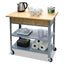 Countertop Serving Cart, Wood, 3 Shelves, 3 Drawers, 35.5" X 19.75" X 34.25", Oak/gray