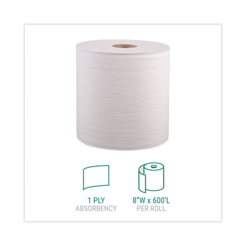 Hardwound Roll Towels, 8" X 800 Ft, White, 6 Rolls/carton