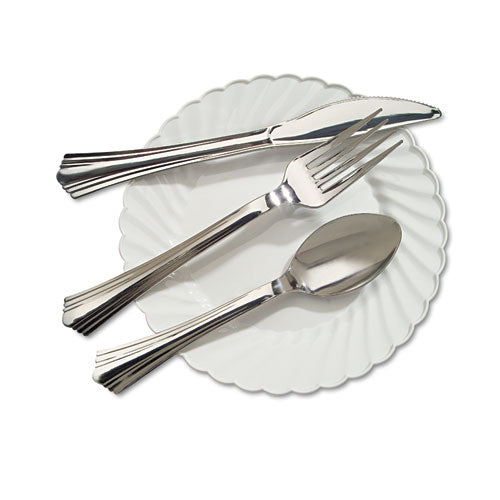 Reflections Heavyweight Plastic Utensils, Fork, Silver, 7", 40/pack